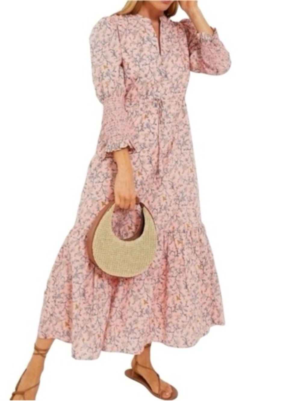 NWT Hyacinth House x Tuckernuck Lucille Maxi Dress Cream Pink Floral size Large